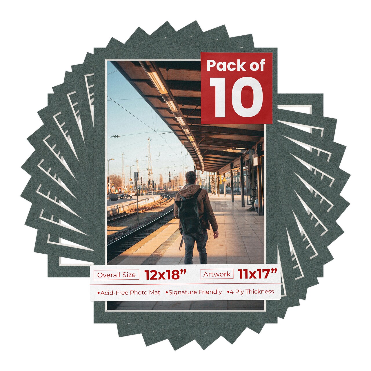 Dark Grey Suede Mat Board for 12x18 Frames - Fits 11x17 Photos